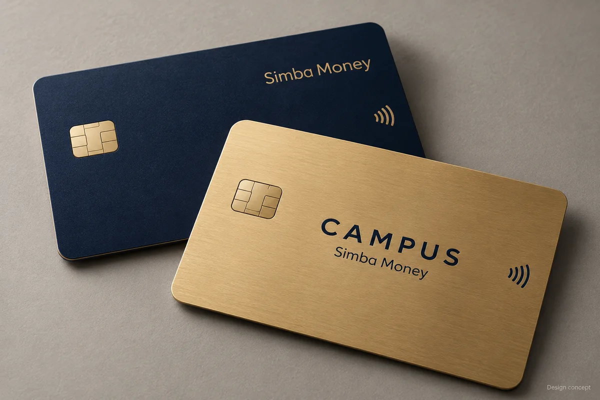 Proposed navy Simba Money card and gold campus card designs